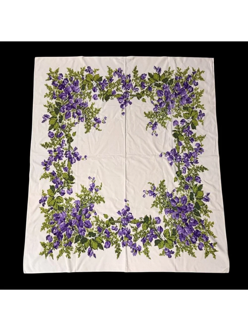 Vintage Purple Floral Tablecloth California Hand Prints Mid Century Flowers